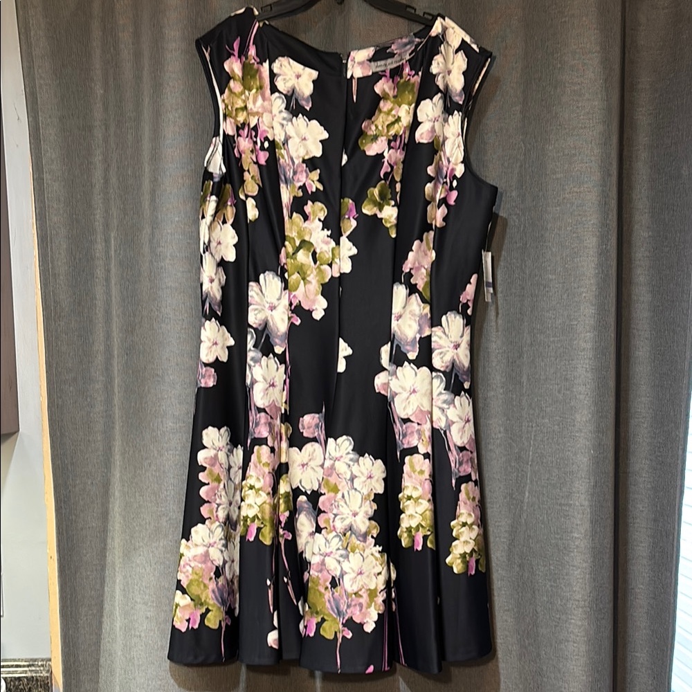 Danny & Nicole Navy Fit and Flare Mini Dress with pink/purple floral